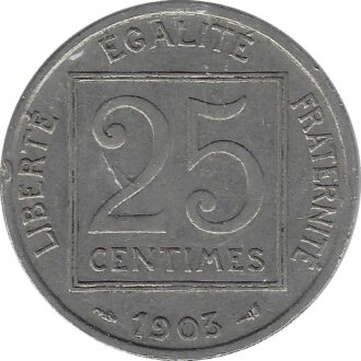 FRANCE 25 CENTIMES PATEY 1903 TB+