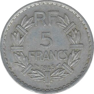 FRANCE 5 FRANCS LAVRILLIER ALU 1945 B TTB