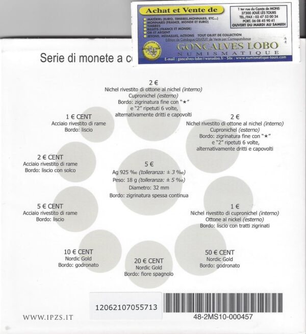 Italie 2012 BU Série 9 monnaies + 5 euro argent "capella sistina"