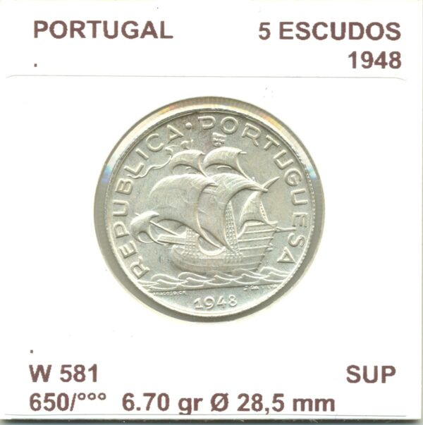 PORTUGAL 5 ESCUDOS 1948 SUP