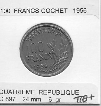 FRANCE 100 FRANCS COCHET 1956 PEU TTB+