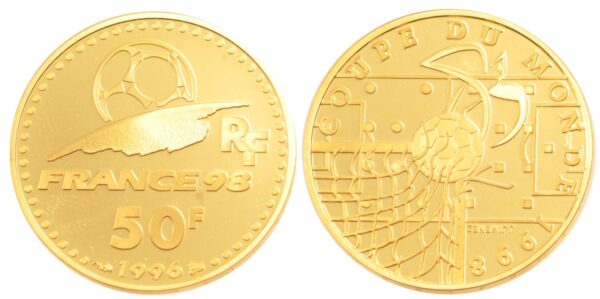 50 Francs Or de l' idéal du football sortie en 1996 pour la Coupe du monde 1998.