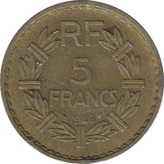FRANCE 5 FRANCS LAVRILLIER BRONZE ALU 1946 TTB