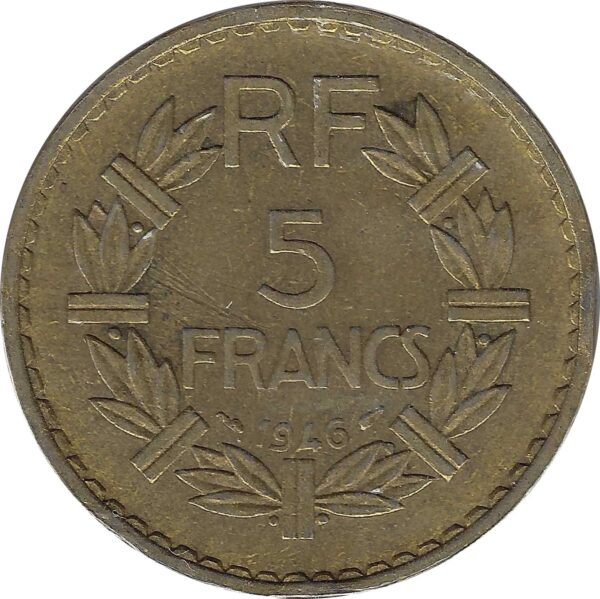 FRANCE 5 FRANCS LAVRILLIER BRONZE ALU 1946 TTB