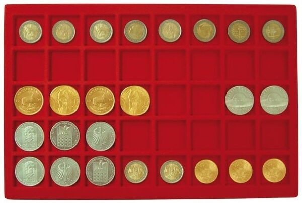 Plateaux pour 40 pièces de monnaie jusqu'au Ø 33 mm, bordeaux