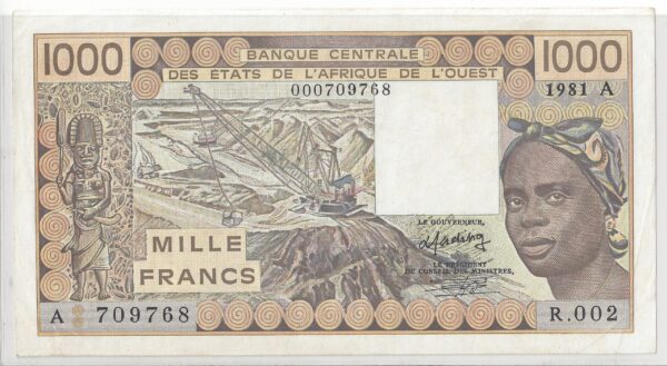 B.C.E.A.O (COTE D'IVOIRE ) 1000 FRANCS 1981 TTB+
