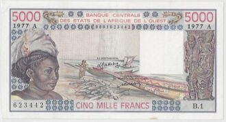 B.C.E.A.O (COTE D'IVOIRE ) 5000 FRANCS 1977 SUP -
