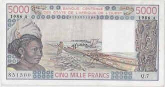 B.C.E.A.O (COTE D'IVOIRE ) 5000 FRANCS 1986 SUP