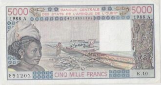 B.C.E.A.O (COTE D'IVOIRE ) 5000 FRANCS 1988 TTB+