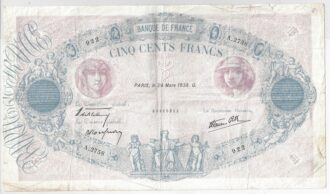 FRANCE 500 FRANCS BLEU ET ROSE 24/03/1938 TB+ A.2758