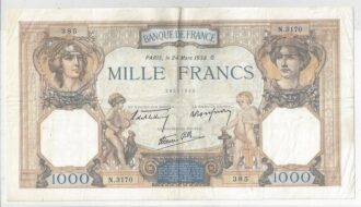 FRANCE 1000 FRANCS CERES ET MERCURE 24/03/1938 TTB N.3170
