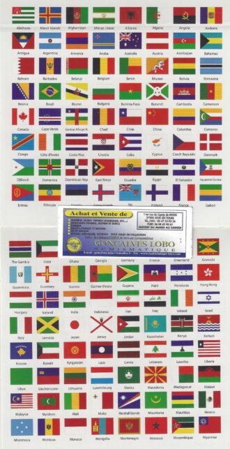 Planche d'autocollants 192 drapeaux des pays du Monde (1862s safe)
