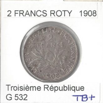 2 FRANCS ROTY 1908 TB+