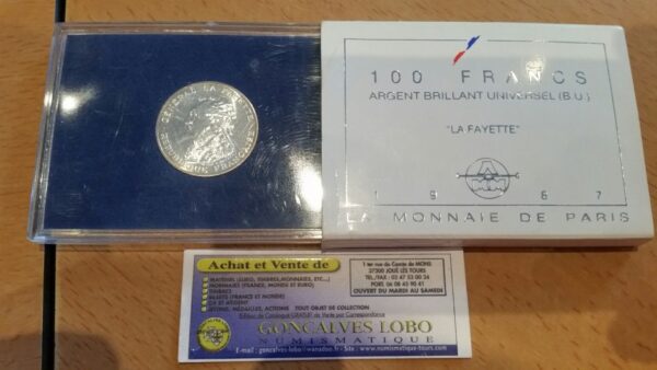 France 100 francs 1987 La Fayette Argent Silver BU G 902