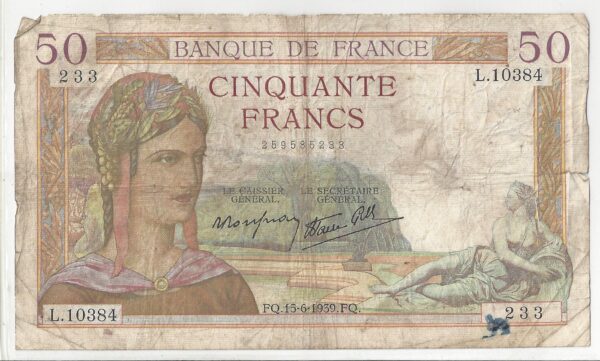 FRANCE 50 FRANCS CERES 15/06/1936 TB+ K.10384