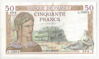 FRANCE 50 FRANCS CERES 22/02/1940 TTB+ L.12604