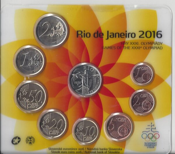 SLOVAQUIE Coffret BU Euro 1 ct à 2 euro 2016. 8 pièces + 1 Médaille JEUX OLYMPIQUE DE RIO DE JANEIRO 2016