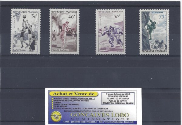 YVERT 1072 a 1075 SERIE SPORTIVE 1956 Serie 4 Timbres NEUF