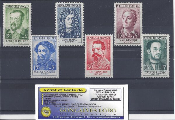 YVERT 1166 a 1171 CELEBRITES 1958 Serie 6 Timbres NEUF