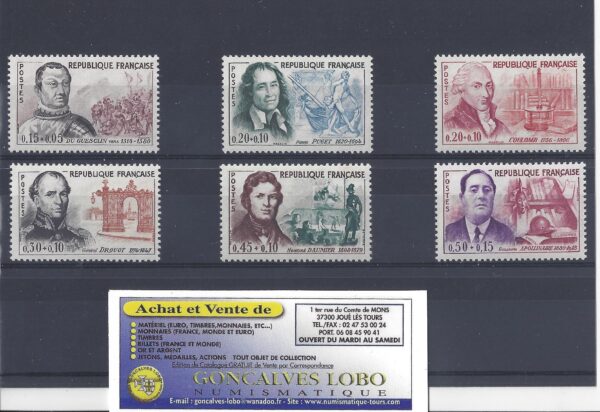 YVERT 1295 a 1300 CELEBRITES 1961 Serie 6 Timbres NEUF