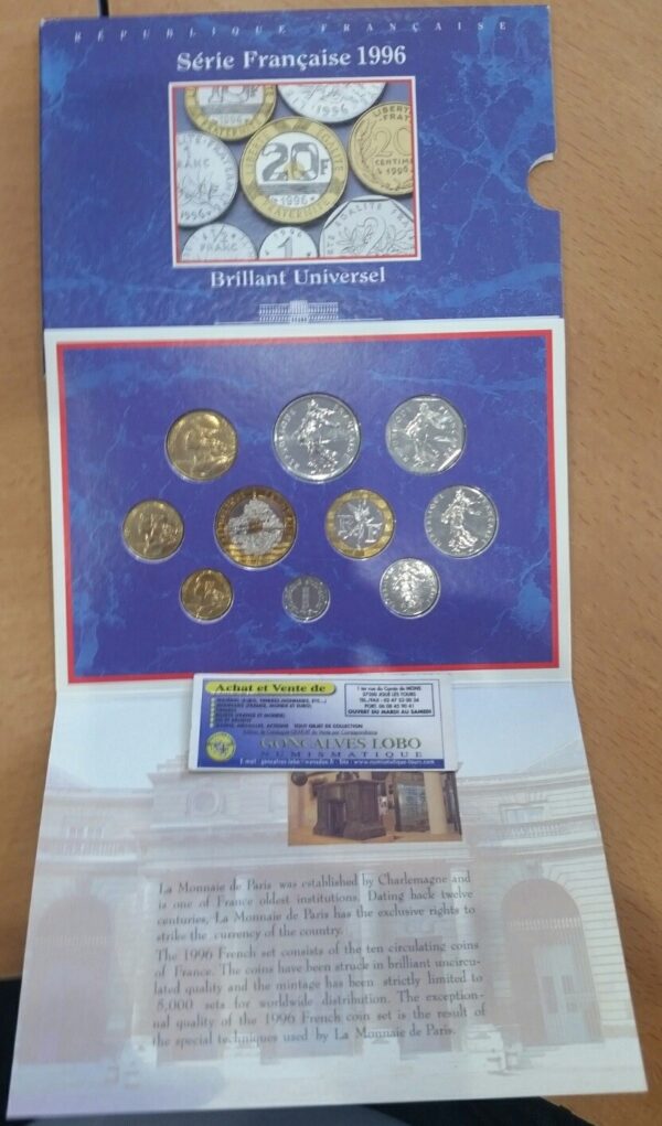 FRANCE 1996 coffret BU 10 monnaies de la 1 centime a 20 francs RARE
