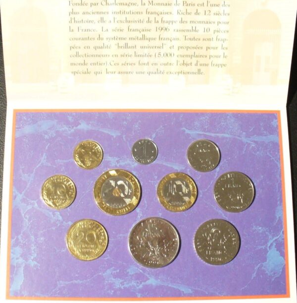 FRANCE 1996 coffret BU 10 monnaies de la 1 centime a 20 francs RARE