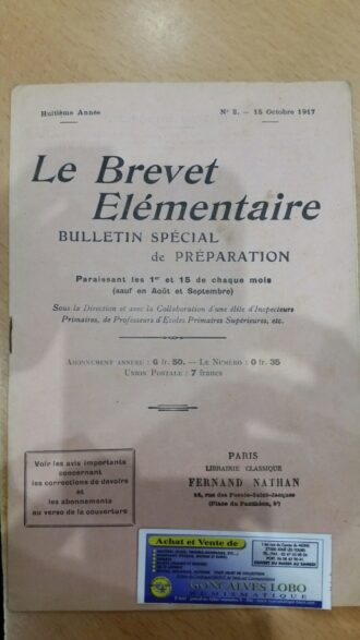 LE BREVET ELEMENTAIRE 15 OCTOBRE 1917