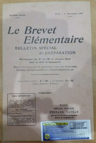LE BREVET ELEMENTAIRE 01 NOVEMBRE 1917