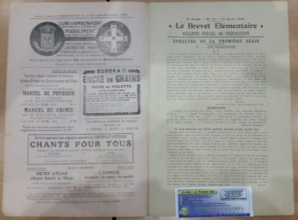 LE BREVET ELEMENTAIRE 15 AVRIL 1918