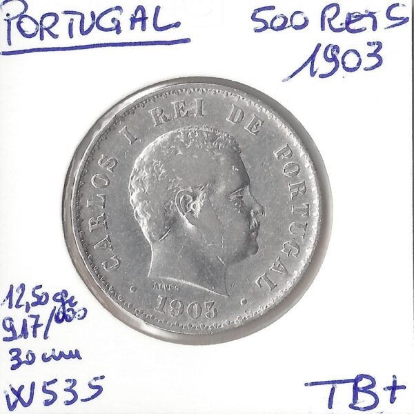 PORTUGAL 500 REIS 1903 TB+