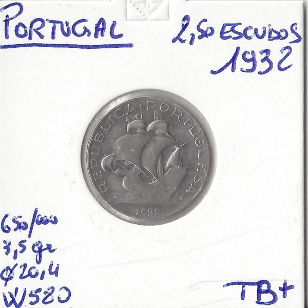 PORTUGAL 2,5 ESCUDOS 1932 TB+