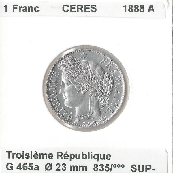 1 FRANC CERES 1888 A SUP-