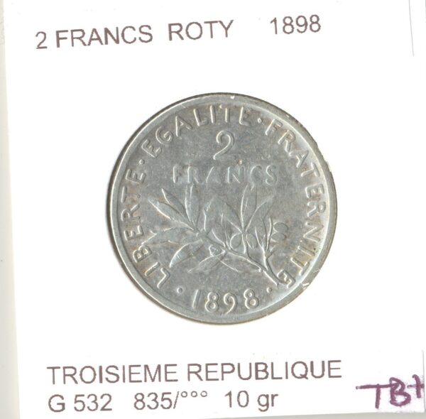 FRANCE 2 FRANCS ROTY 1898 TB+