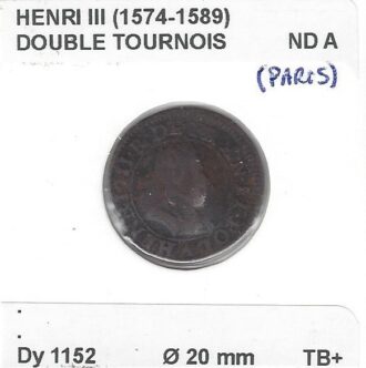 HENRI III (1574-1589) Double tournois A Paris TB