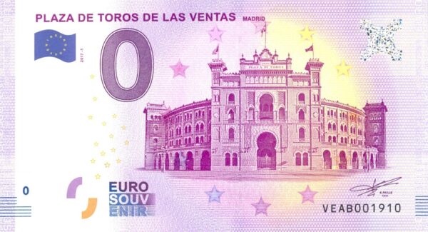 ESPAGNE MADRID 2017-1 PLAZA DE TOROS DE LAS VENTAS BILLET SOUVENIR 0 EURO TOURISTIQUE NEUF