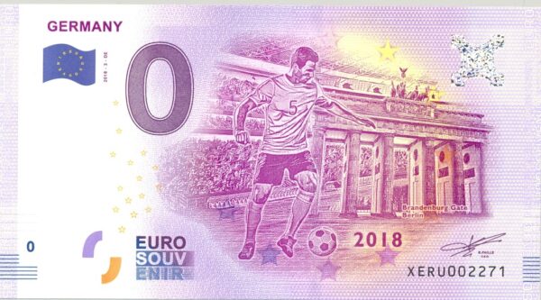ALLEMAGNE 2018-3 EURO FOOTBALL 2018 BILLET SOUVENIR 0 EURO TOURISTIQUE NEUF