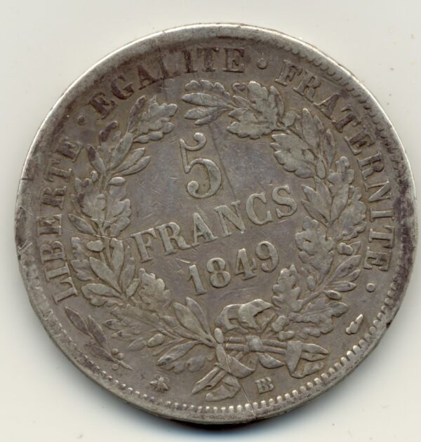 FRANCE 5 FRANCS CERES 1849 BB ( STRASBOURG ) TB+
