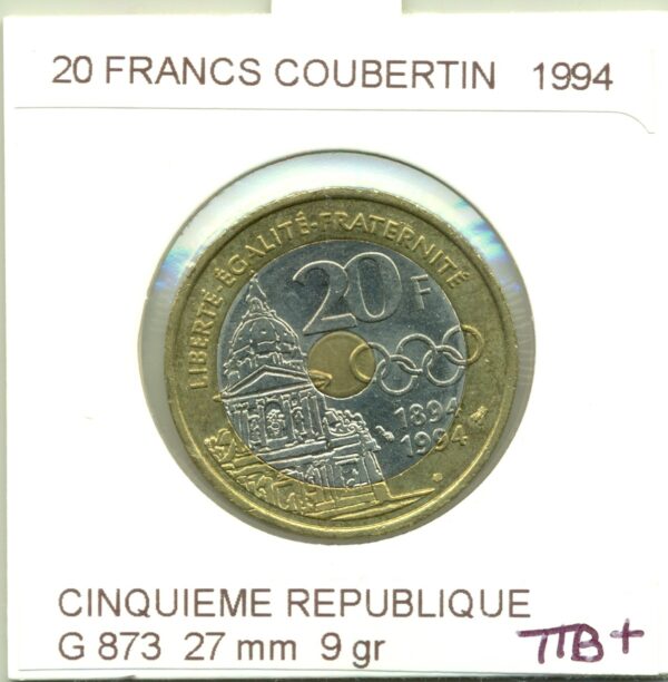 20 FRANCS PIERRE DE COUBERTIN 1994 TTB+