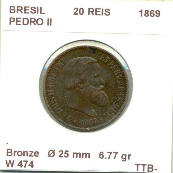 BRESIL 20 REIS 1869 PEDRO II TTB-