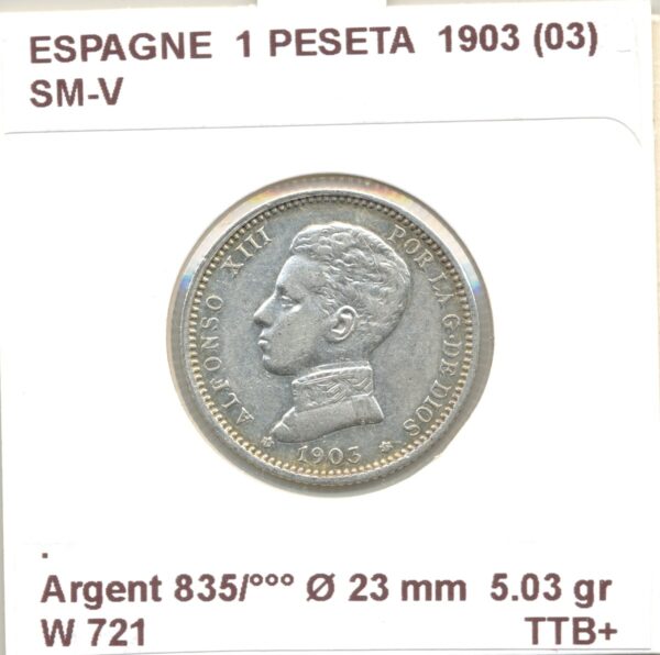 Espagne ( SPAIN ) 1 PESETA 1903 (03) SM-V TTB+