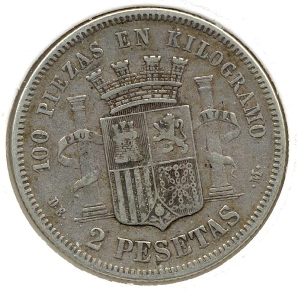 Espagne ( SPAIN ) 2 PESETAS 1870 (74) TB+