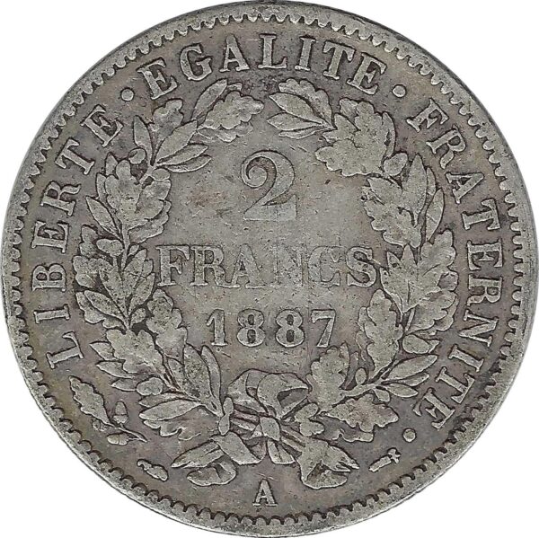 FRANCE 2 FRANCS CERES 1887 A TB+