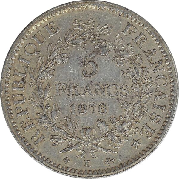 FRANCE 5 FRANCS DUPRE 1876 K TTB
