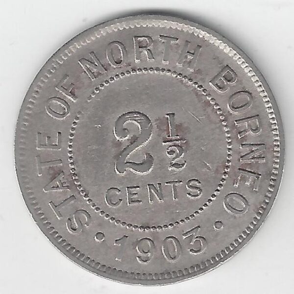BRITISH NORTH BORNEO 2 1/2 CENTS 1903 H TTB+