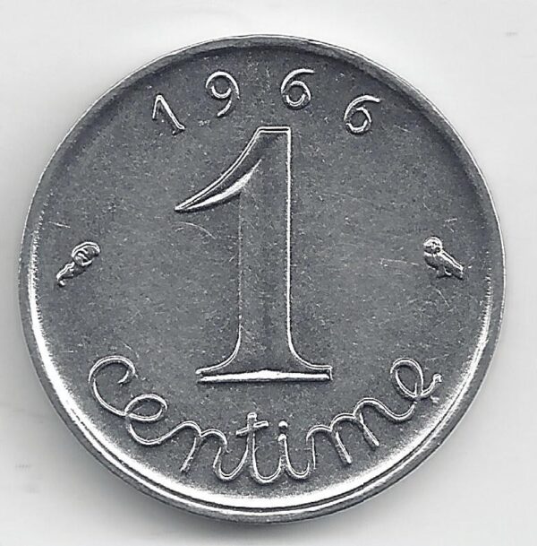 FRANCE 1 CENTIME INOX 1966 REVERS ECRITURE GRASSE SUP