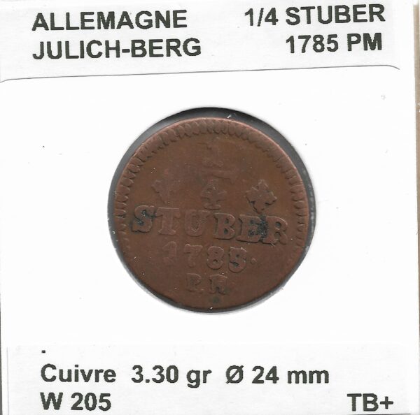 Allemagne 1/4 STUBER JULICH BERG 1785 PM TB+
