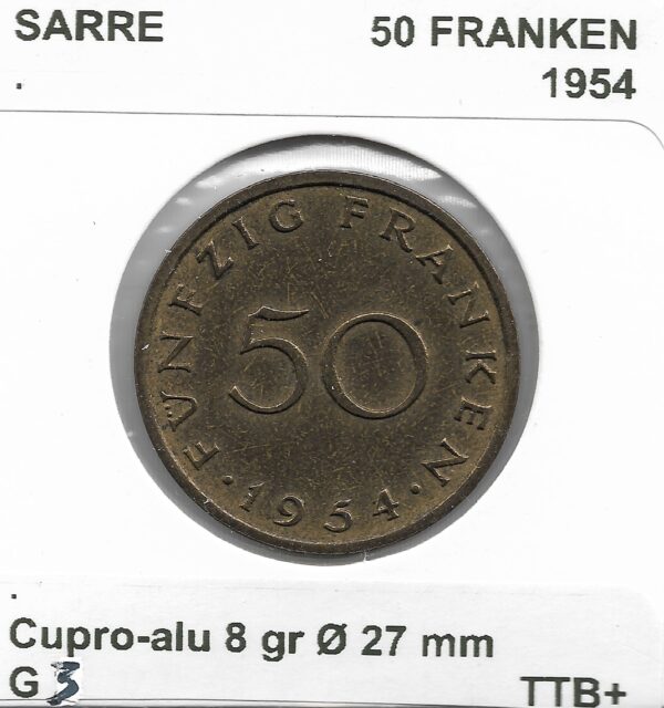 SARRE 50 FRANKEN 1954 TTB+