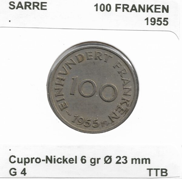SARRE 100 FRANKEN 1955 TTB