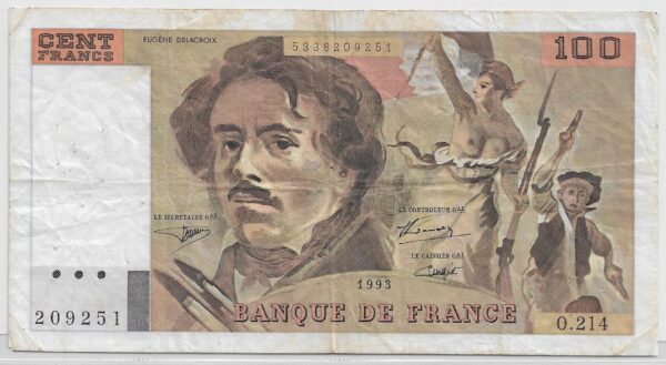 FRANCE 100 FRANCS DELACROIX O.214 1993 TB+