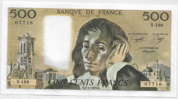 FRANCE 500 FRANCS PASCAL 2 6 1983 S.188 SPL